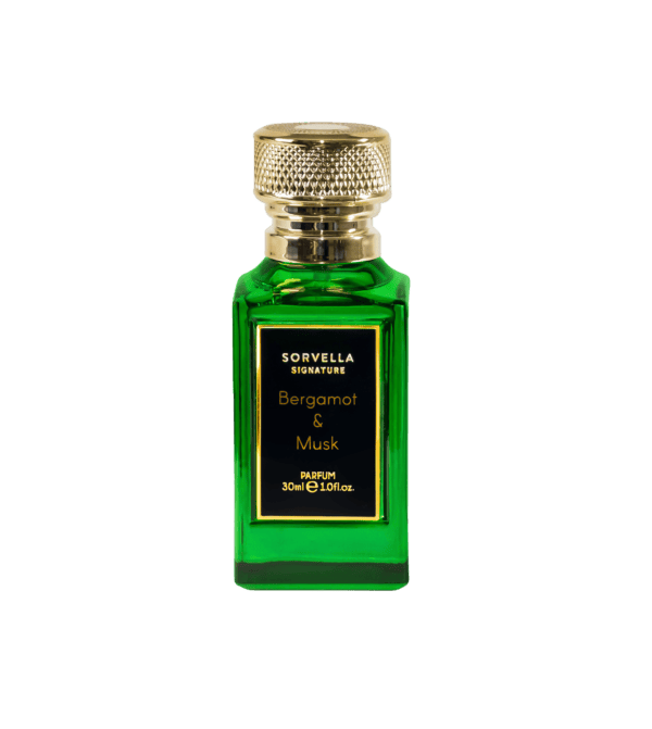 Sorvella Signature Bergamot & Musk unisex kvepalai 30ml, žalia buteliukas su aukso dangteliu.